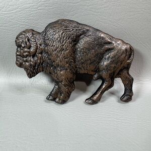 American Bison Buffalo Wall Decor Plaque Cast Iron Figurine Rustic Brown 7 x 5"